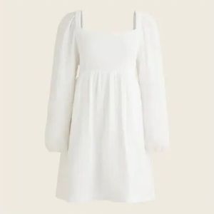 $118 J Crew White Gauze Square Neck Long Sleeve Smocked Mini Dress Medium M NEW